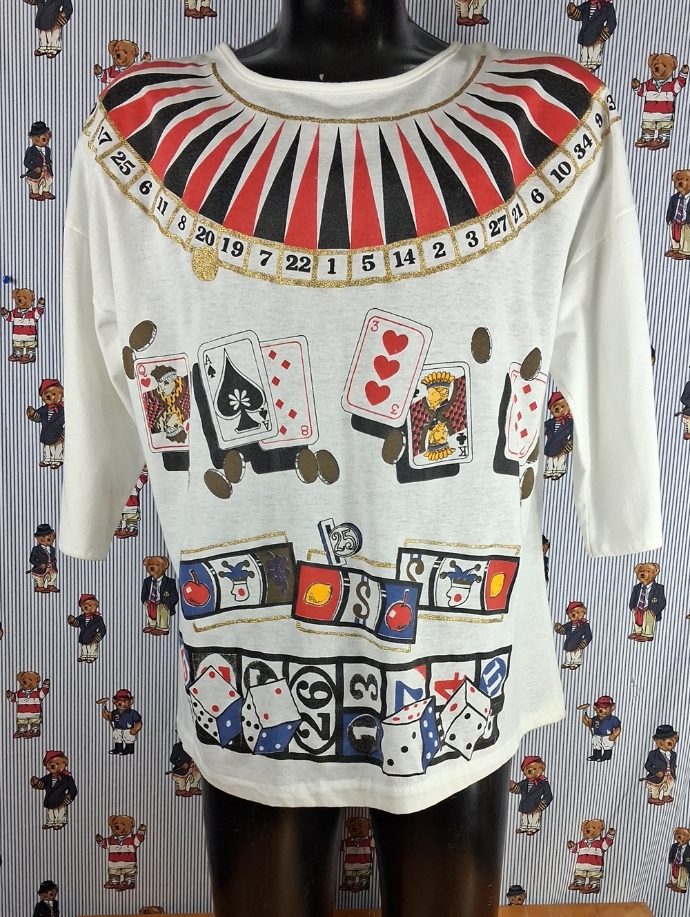 Vintage Women's Vegas Casino Poker Gambling Graphic Scoop neck 3/4 Sleeve Shirt